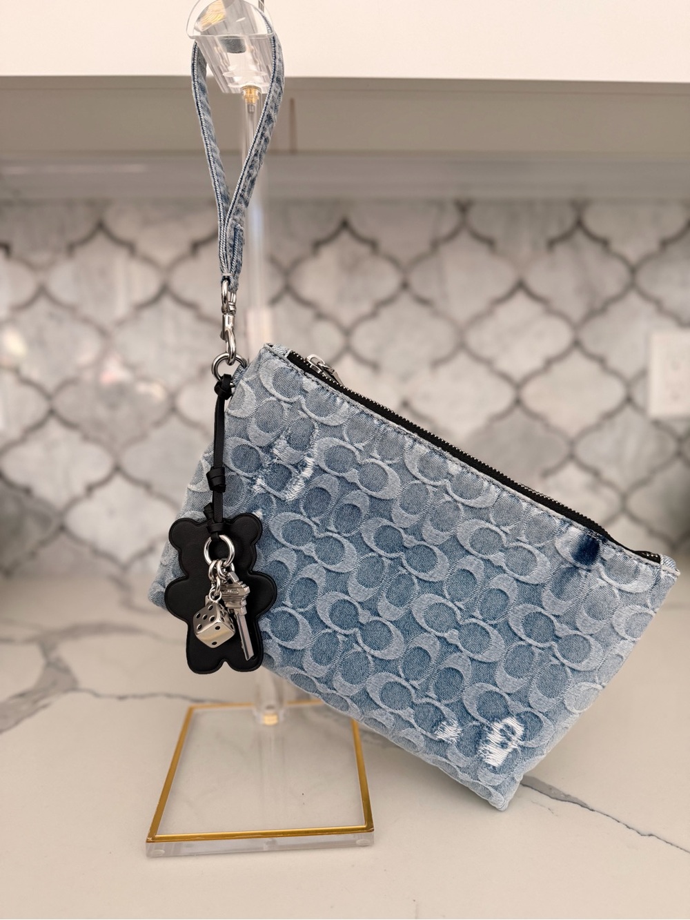 Coach Denim Signature Wristlet Clutch in Light Blue